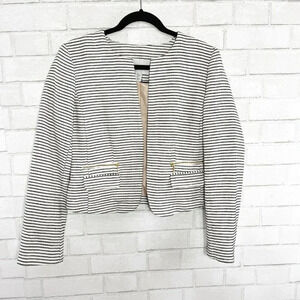 Katherine Barclay Black & Off White Striped Open Front Jacket Women's Medium